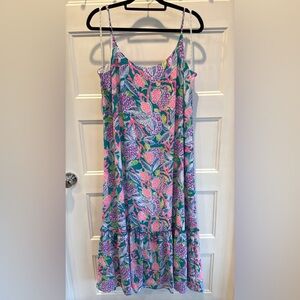 Lilly Pulitzer Pink and Blue Spaghetti Strap Maxi Sundress
